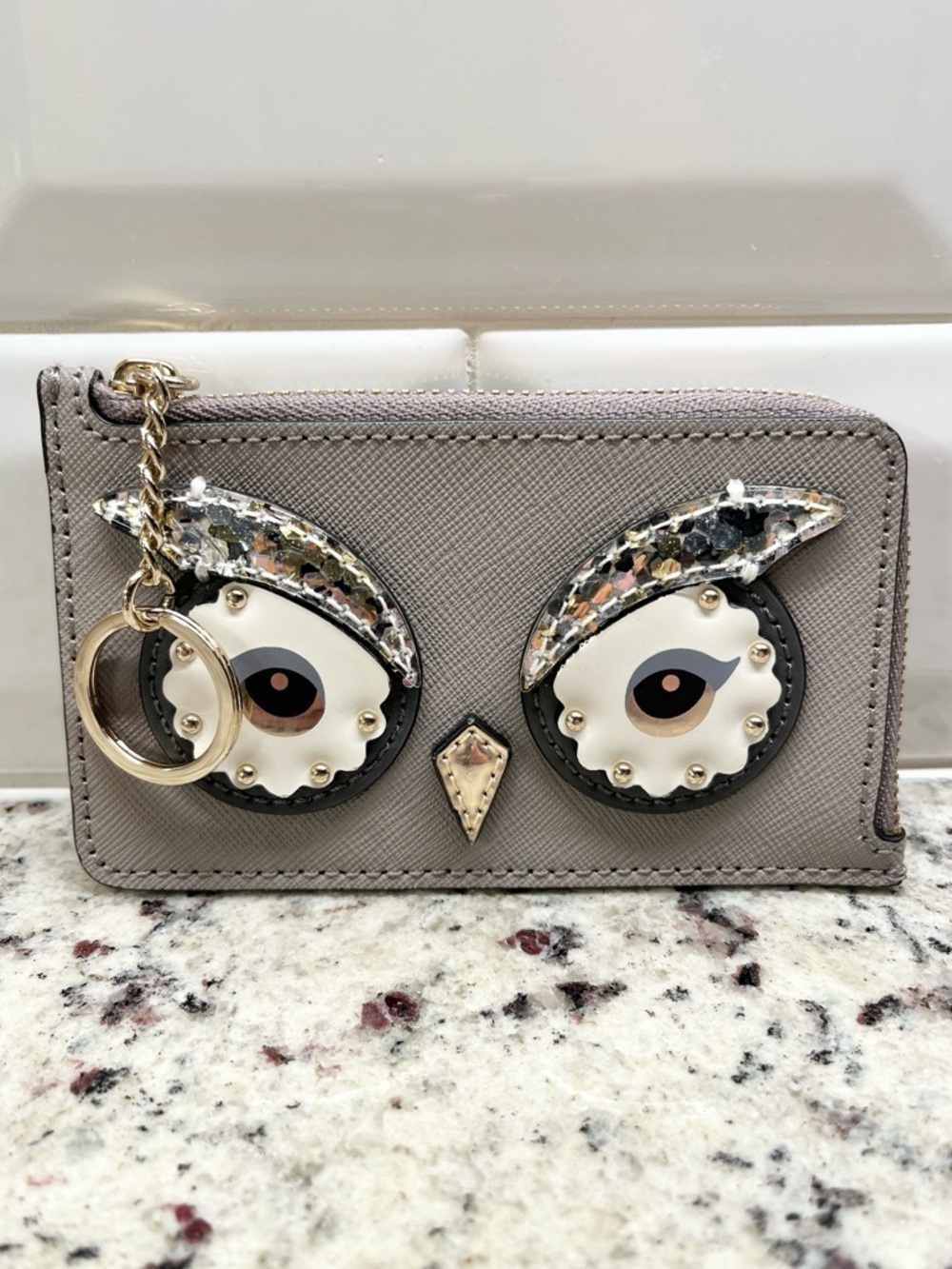 Kate Spade Star Bright Owl Poppy Card Holder Key Fob EUC